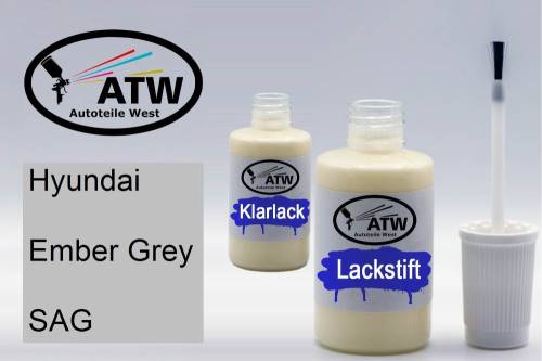 Hyundai, Ember Grey, SAG: 20ml Lackstift + 20ml Klarlack - Set, von ATW Autoteile West.